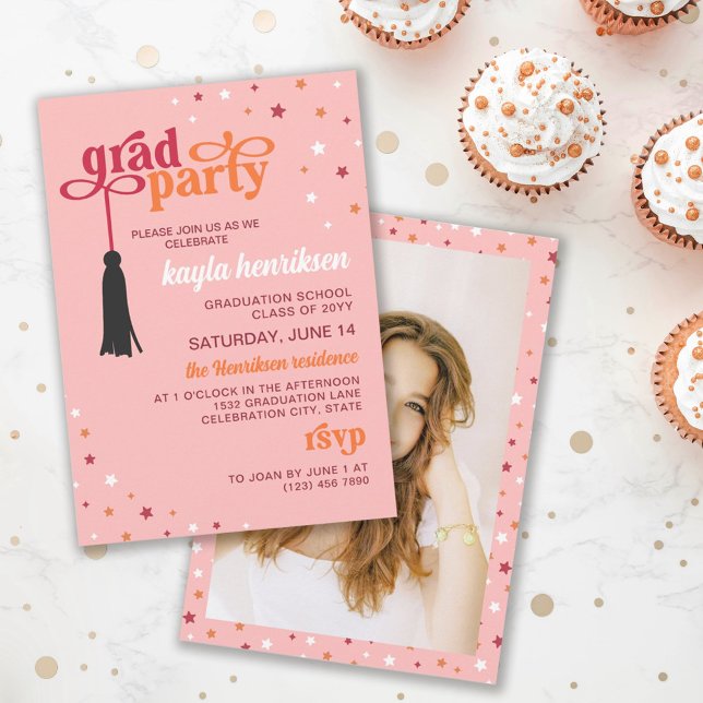 Tassel & Stars Rosa Retro Party Inbjudningar (Skapare uppladdad)