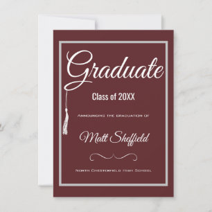 Tassel Studenten Announcement Grått och Maroon Meddelande