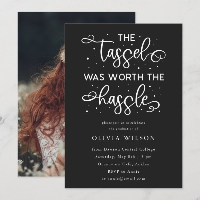 Tassel var värd Hassle Grad Party foto I Inbjudningar (Fram/baksida)