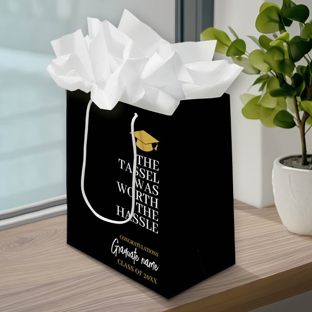 Tassel var värd Hassle - Modern Studenten (Custom Graduation Gift Bag with a pace for the graduate's name)