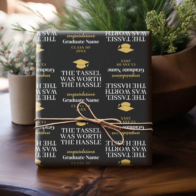 Tassel var värd Hassle - Modern Studenten Presentpapper (Custom Graduation Wrapping Paper)