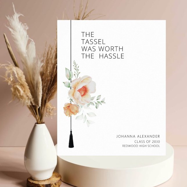 Tassel var värd Hassle Watercolor Studenten Poster (Add a Floral Flair to Your Graduation Celebration)