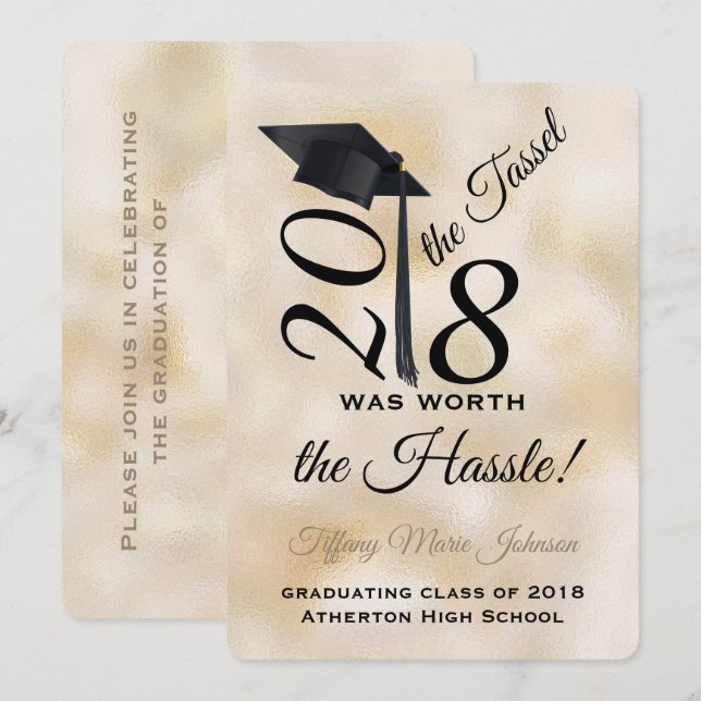 Tassel Worth of the Hassle Studenten 2018 Inbjudningar (Fram/baksida)