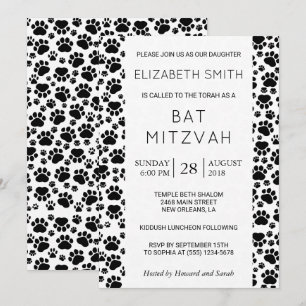 Tassmönster, tassar, Svart och Vitt, Bat Mitzvah Inbjudningar