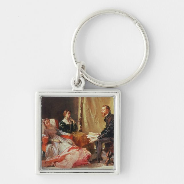 Tasso och Elenora D'Este Fyrkantig Silverfärgad Nyckelring (Framsidan)