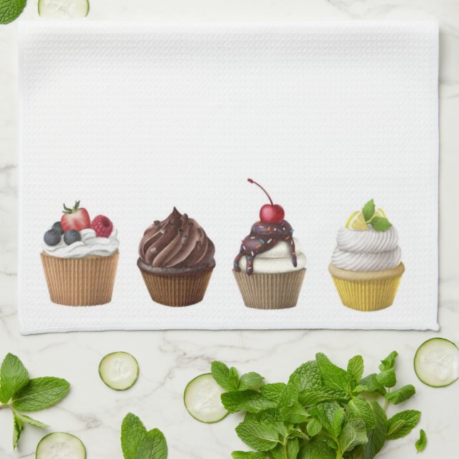 Tasty Muffins med grädde och bär Kökshandduk (Vikta)