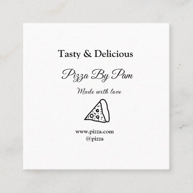 Tasty pizzarestaurangcafe tillverkad med kärlek ad fyrkantigt visitkort (Framsida)