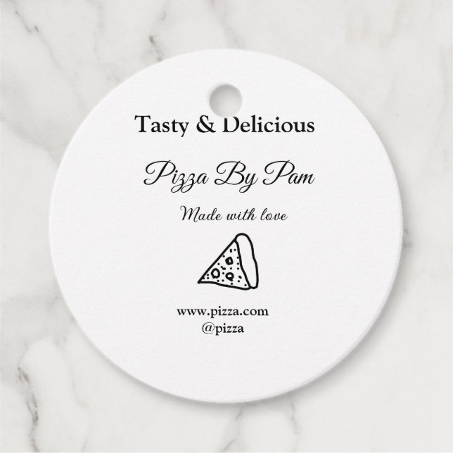 Tasty pizzarestaurangcafe tillverkad med kärlek ad gåvor etiketter (Framsida)