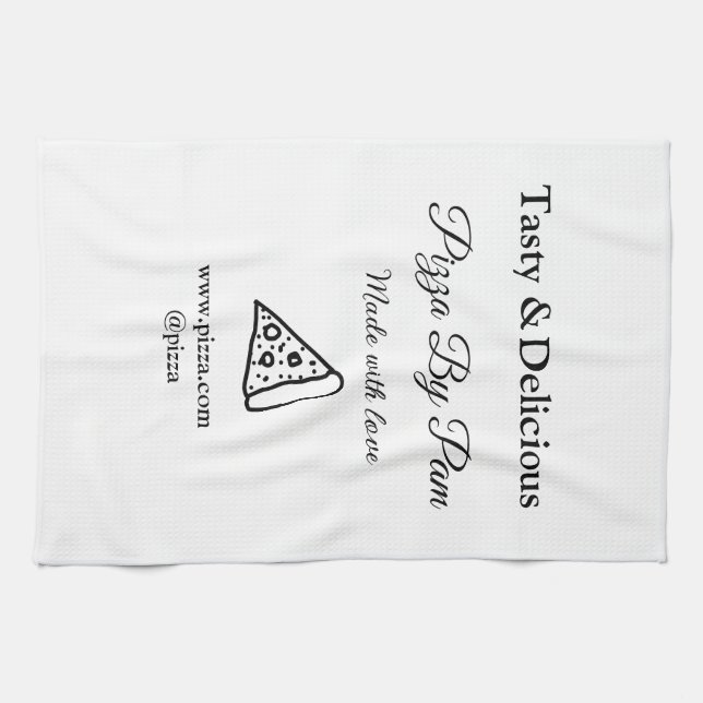 Tasty pizzarestaurangcafe tillverkad med kärlek ad kökshandduk (Horisontell)
