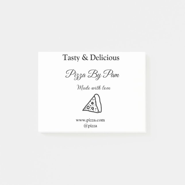 Tasty pizzarestaurangcafe tillverkad med kärlek ad post-it block (Framsida)