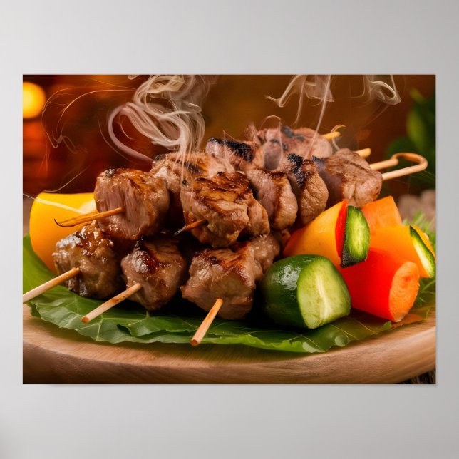 Tasty Shish Kebab och Grilled Kött Skewers Poster (Framsidan)