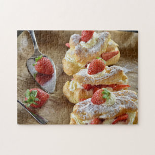 Tasty Sweet Strawberry Eclairs Pastry Food Summer Pussel