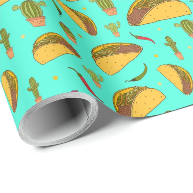 Tasty Tacos och Chilis Mexikanska Food Mönster Presentpapper (Rullad Hörn)