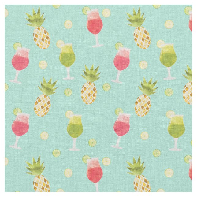 Tasty Tropical Cocktails & Fruits Mönster Tyg (Närbild)