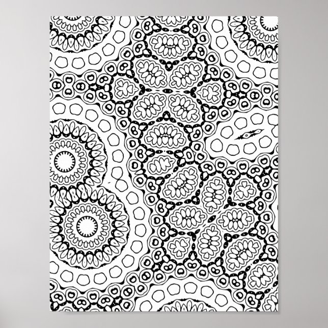 Tät blomsterrik mandala-plattforms mönster utfärgn poster (Framsidan)