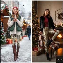 Tät Brun Svart Mini Plaid Rutig Leggings
