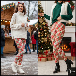 Tät Ljus Diagonal Röd Högtidsplaid Leggings