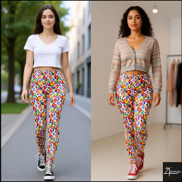 Tät Retro Primärfärg Abstrakt Klotter Leggings