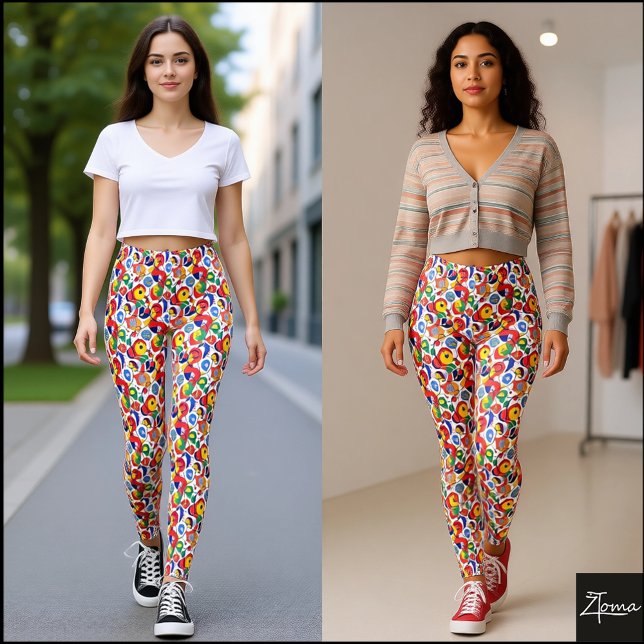 Tät Retro Primärfärg Abstrakt Klotter Leggings (Skapare uppladdad)