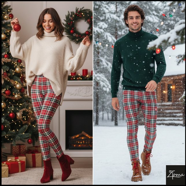 Tät röd grön julkarotröja randig rutig leggings (Skapare uppladdad)