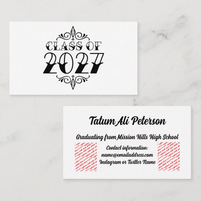 Tat-Style Klass 2027 Examen Visitkort (Fram/baksida)