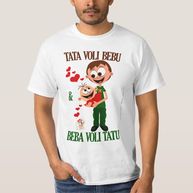 Tata älskar Bebu (Pappa älskar Bebis) vit Tee Shirt (Framsida)