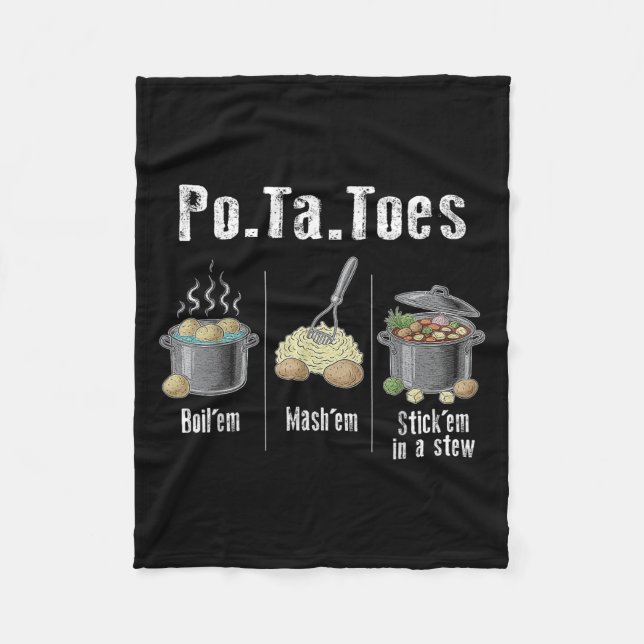 Taters Potatis Funny Potato Boil Em Mash Em Stick Fleecefilt (Framsidan)