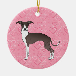 Tätning Och Vit Iggy Hund Rosa Hjärtan Husdjur Min Julgransprydnad Keramik