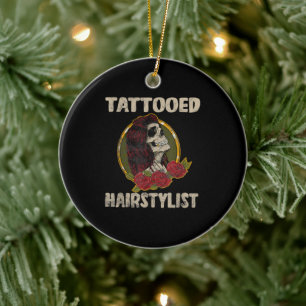 Tato Gift I Skull Women Hairdresser Julgransprydnad Keramik
