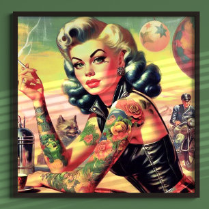 Tatoed Biker Pin-up Poster