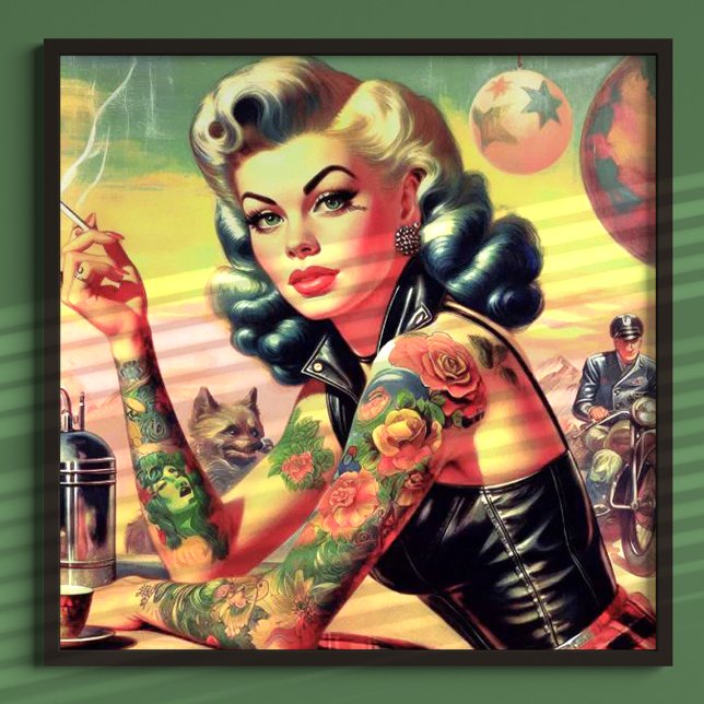 Tatoed Biker Pin-up Poster (Skapare uppladdad)