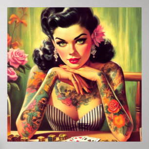 Tatoed Pin-up Porträtt Painting Poster