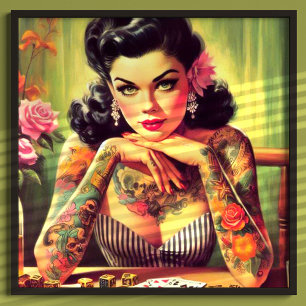 Tatoed Pin-up Porträtt Painting Poster