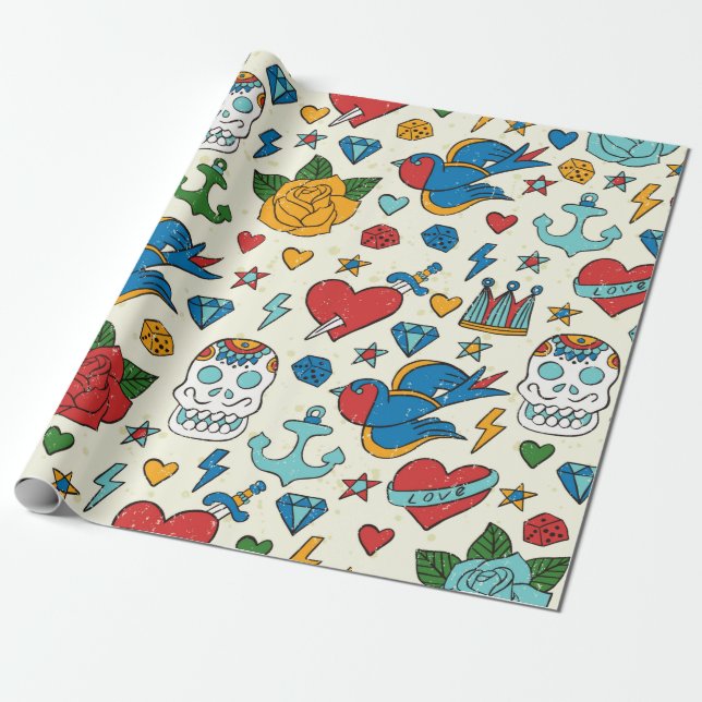 Tatotäckt mönster.  presentpapper (Utrullad)