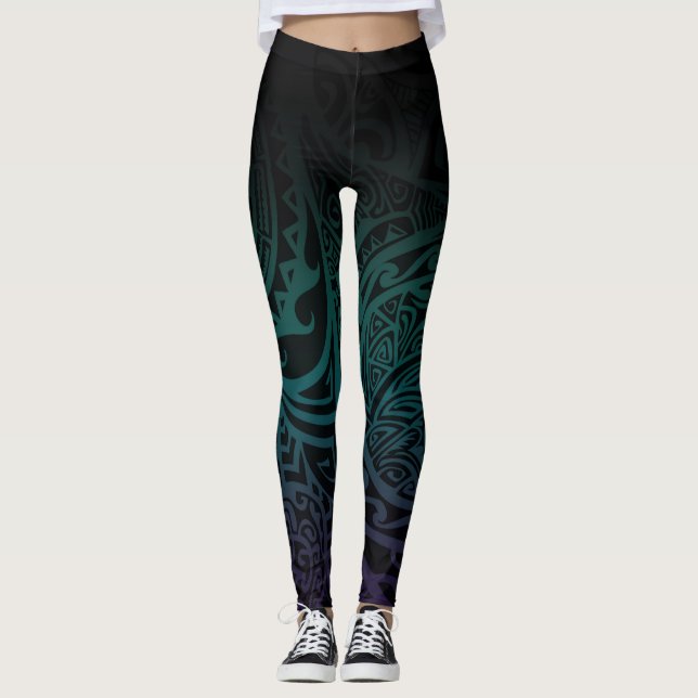 Tatou V - Midnatt kricka & purpurfärgad damasker Leggings (Framsida)
