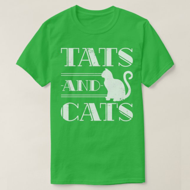 Tats and Cats Retro Bläck Tattoo T Shirt (Design framsida)