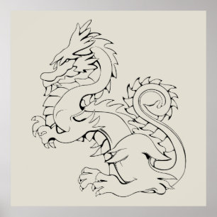 Tatsu Asian Dragon är fantasy Mythical Creates Poster