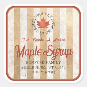 Tått i Vermont Red Löv Maple Syrup 1,5 tum eller 3 Fyrkantigt Klistermärke