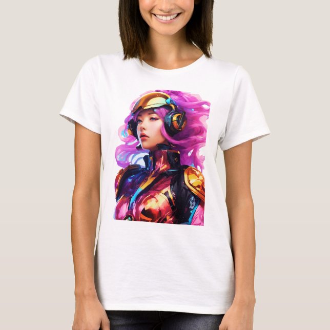 Tätt utrymme kostym som bärs av en kvinna t shirt (Framsida)