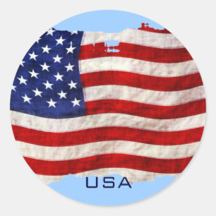 Tattered Grunge Patriotic USA flagga, Förenade Sta Runt Klistermärke