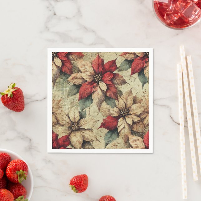 Tattered Poinsettia Grunge Art Decoupage Napkins Pappersservett (Insitu)