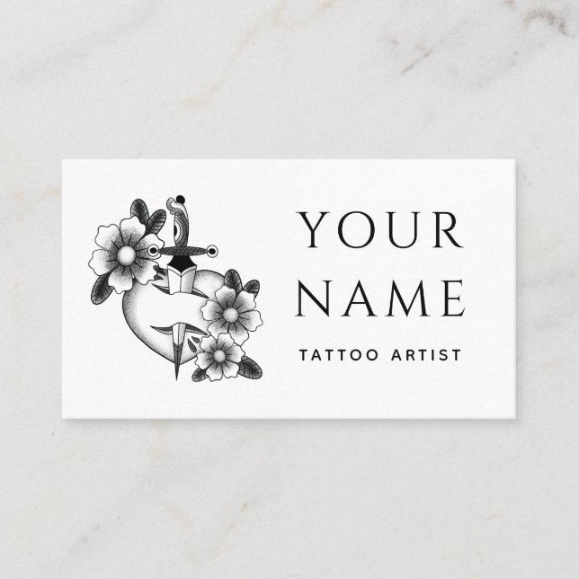 Tatto Artist Salon Blommigt Sword Classic White Visitkort (Framsida)