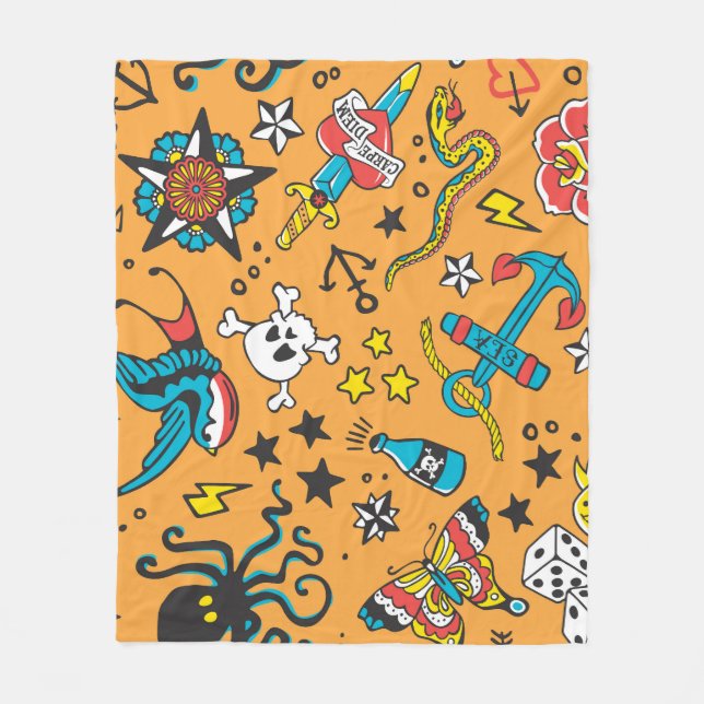 Tatto old school: Cute Seamless Fleecefilt (Framsidan)