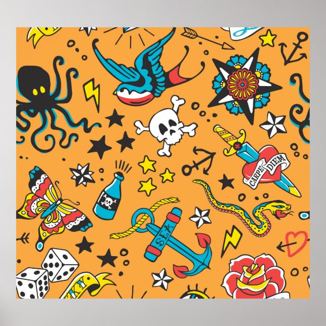 Tatto old school: Cute Seamless Poster (Framsidan)