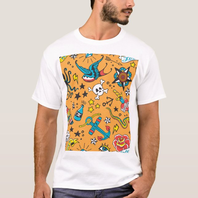 Tatto old school: Cute Seamless T Shirt (Framsida)