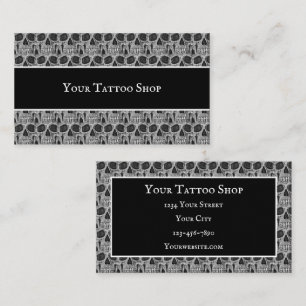 Tatto Shop Black and White Gothic Döskallars Mönst Visitkort