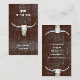 Tatto Shop Bull Skull Rodeo Brown White Western Visitkort