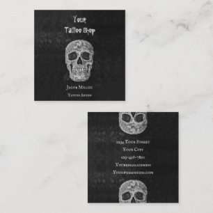 Tatto Shop Gothic Black and White Skull Head Fyrkantigt Visitkort