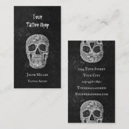 Tatto Shop Gothic Black and White Skull Head Visitkort