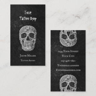 Tatto Shop Gothic Black and White Skull Head Visitkort